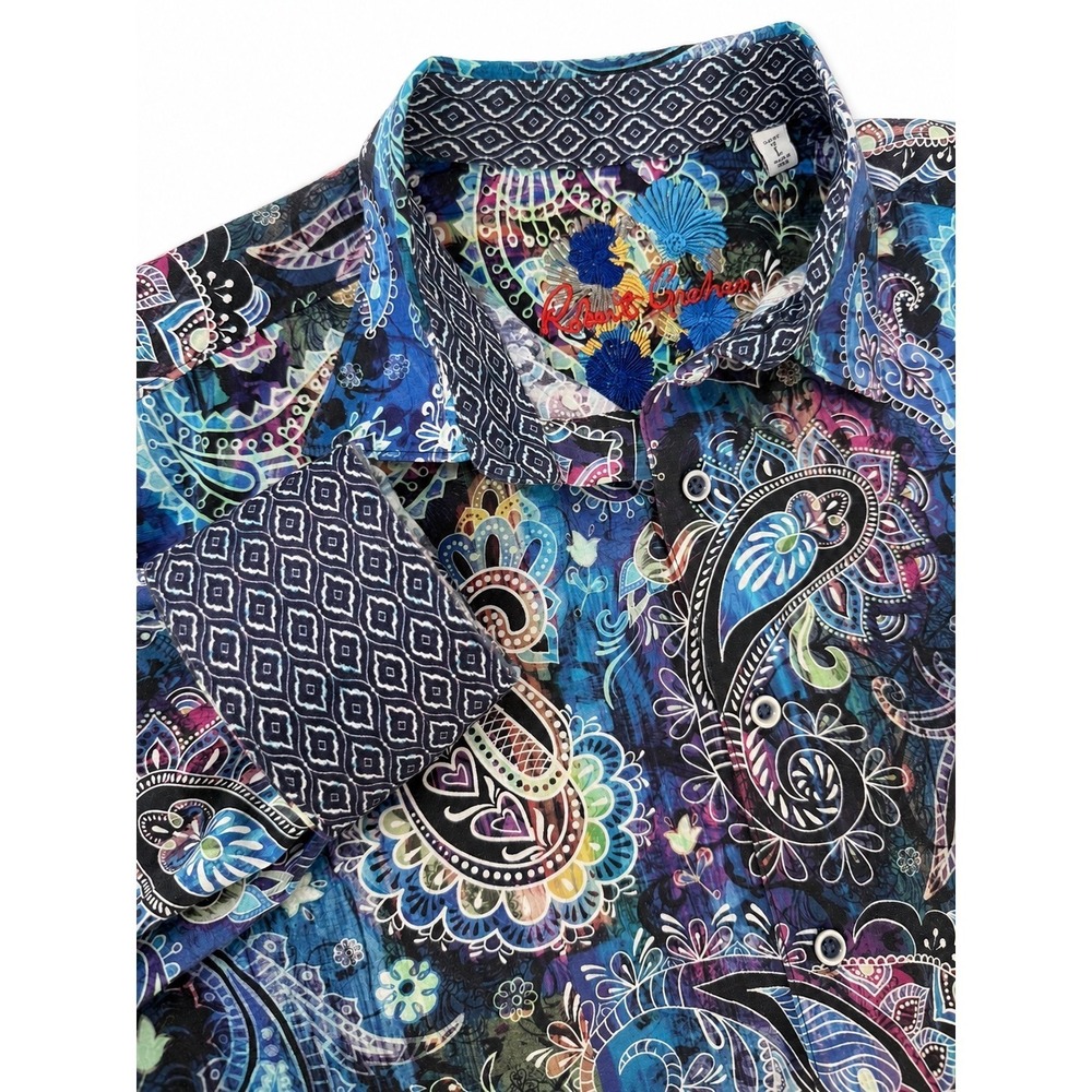 Robert Graham Men's Button Down Shirt L Paisley Multi Color Long Sleeve
